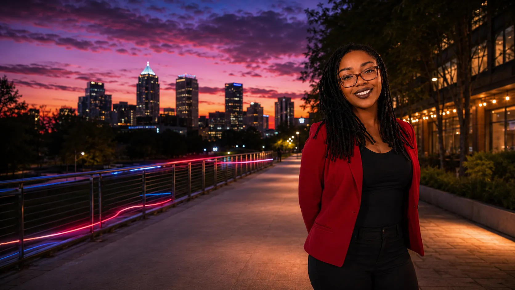 Atlanta Beltline and skyline at dusk